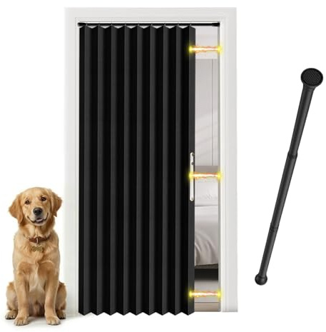Jilron Einfach Installieren: Blickdichter Türvorhang mit Stange und Magnetverschluss ohne Bohren(Schwarz-H198 x B106 cm) 1er-Pack