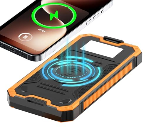 Powerbank a energia solare, porta USB di sopravvivenza, impermeabile, con funzione di ricarica wireless, per campeggio, escursioni, viaggi su strada, pesca, backpacking, festival musicale, smartphone