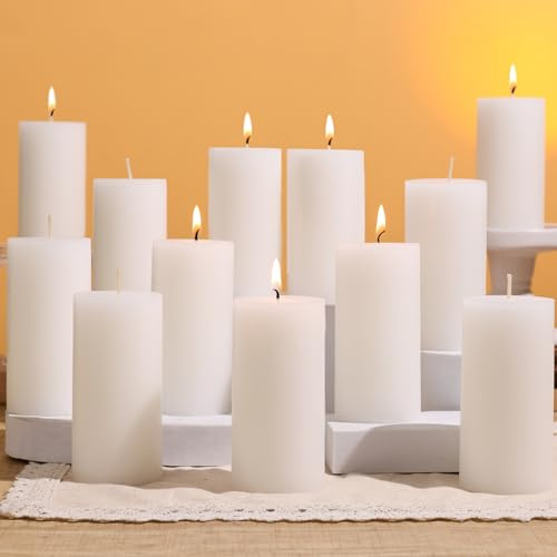 UGBEM 12 Weiße Stumpenkerzen, Unparfümierte Säulenkerzen Ø 5 x 10 cm | 30 Stunden Lange Brenndauer Ohne Duft Kerzen für Kirche, Zuhause, Hochzeit, Partydekoration und Gastronomie