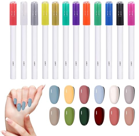 Ahuuen Penna Smalto per Unghie | 12 Pezzi Con Asciugatura Rapida Per Disegno Manicure | Pennarelli per Decorare Unghie - per Donne Ragazze Feste Casa Pratica di Manicure