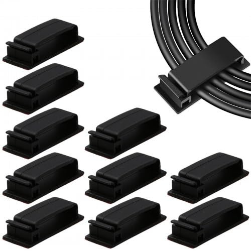 Organizador Cables Adhesivo, 10 Unidades, Clip Cable Mesa, Fijación Fuerte para Ordenar Cables TV, PC, Escritorio, Casa y Oficina, Negro