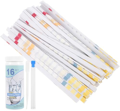MAGICLULU Testeur D'eau Potable 100 Bandes Multifonctions 16 Paramètres avec Compte-gouttes et Tube à Essai, Kit D'analyse Qualité Eau Domestique pour Piscine et Usage Maison