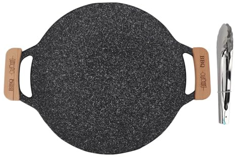 PODSJD Padella Grill BBQ Rotonda in Alluminio Antiadipante XL, Piastra Multifunzionale per Barbecue e Camping - Distribuzione Calore Efficiente, Facile da Pulire, Ideale per Esterni e (M25,5 cm/10,04