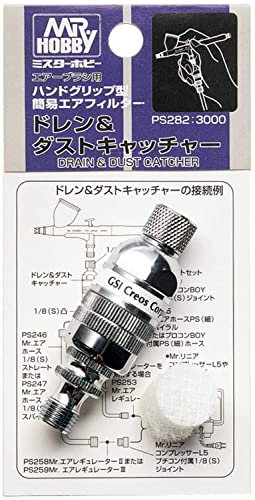 ＭＲ．ＨＯＢＢＹ＼ミスターホビー PS282 Drain & Dust Catcher, Airbrush Zubehör, Reinigungswerkzeug für Luftschlauch & Kompressor, Entfernt Wassertröpfchen & Staub, Chrom, Edelstahl
