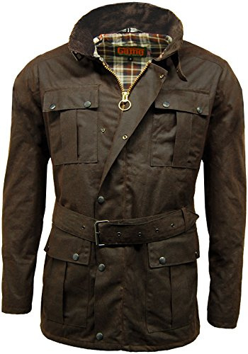 Game Herren-Biker-Jacke/Motorrad-Jacke mit Gürtel, Wachsjacke Gr. S, braun