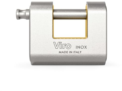 Viro | Panzer, Lucchetto Antiscasso, Resistente alla Corrosione, Corazze in Acciaio INOX, Base da 86 mm, con Asta Anti-Strappo e Antitaglio