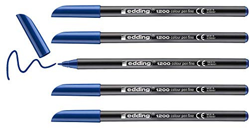 edding 1200 Fasermaler fein - stahl-blau - 5 Stifte - Rundspitze 1 mm - Filzstift zum Zeichnen und Schreiben - für Schule, Mandala