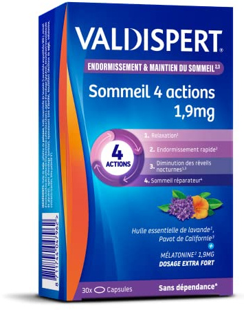 VALDISPERT- Sommeil 4 actions - Mélatonine - Extra fort 1,9 mg - 30 nuits
