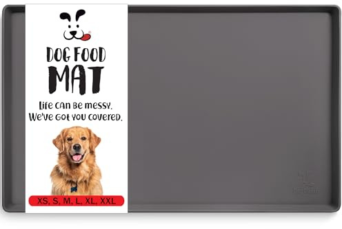 DogBuddy Hundefutterunterlage, wasserdichte Napfunterlage für Futter und Wasser, rutschfeste Silikon-Fressunterlage mit hohen Rändern für Hundenäpfe, Welpenzubehör (S: 48 x 30,5 cm, dunkelgrau (Shadow
