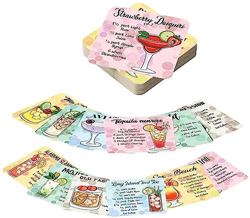 Cocktail Accessories for Drinks Home Bar - Recipe Cards Beer Mats - Cocktails Gift Set of 24 Cardboard Drink Mat Coasters 9.5cm Square