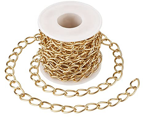 Beadthoven - Catene in alluminio placcato oro, catena a maglia barbazzale con rocchetto da 10 x 15 mm, per creare gioielli