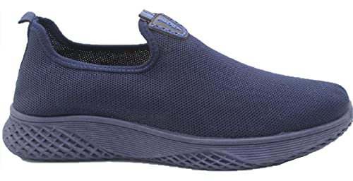 Mens Sports Running Pumps Slip ON Lightweight Walk Casual Trainers Shoes Size UK Navy