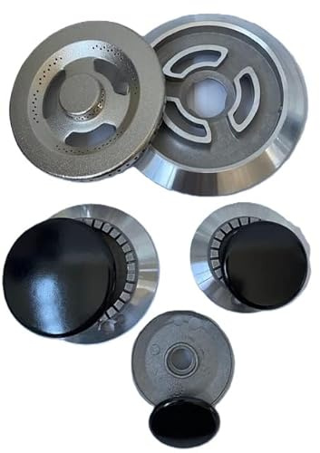 Bruciatori in Alluminio con Spartifiamma Fornelli a Gas Tripla Corona in Ottone + 3 Cappellotti Copribruciatore in Ghisa – Bruciatori Piano Cottura COMPATIBILI CON SMEG 123-84-60-48 mm