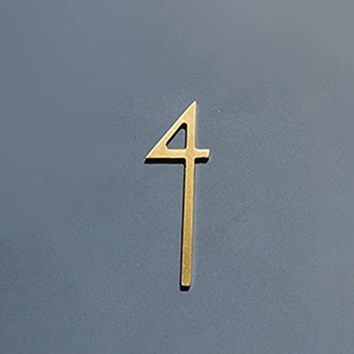 Goldene Messing Haus Plaque Zahlen Dekorative Wand Tür Anzahl Platte Figuren Schlafsaal Apartment Hotel Home Adresse Mailbox Zeichen Metall Gebürstet Digital, Installation mit Glas Kleber (5cm,4)