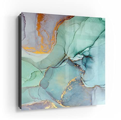DEQORI Schlüsselkasten schwarz | 30x30 cm | Motiv Zerlaufene Wasserfarbe | Glas & Metall Schlüssel-Box | Schlüsselschrank mit 50 Haken + 2 Magnete | Moderne Box magnetisch & beschreibbar