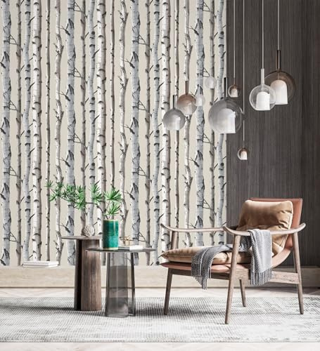 GAULAN 680891 Papier peint troncs d'arbres forêt nordique pour mur salon cuisine chambre salle à mange tête de lit - Rouleaux de 10 m x 0,53 m