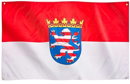 Runesol Hessen Flagge für Balkon, 91x152cm, Hessen-Fahne mit 4 Ösen, Deutschland Bundeslandflagge, Hessenflagge, Premium Flaggen für drinnen und draußen, satte Farben