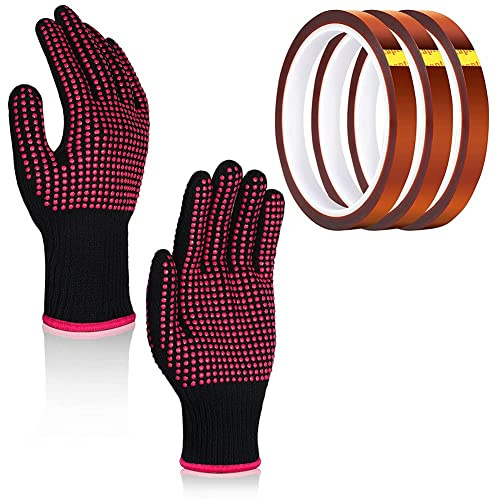 Hundnsney Heat Gloves and 3 10mm X33M 108Ft Heat Tape, Heat Proof Gloves Glove Thermal Tape Sublimation Tape