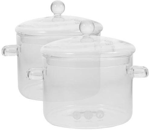 BESTonZON 2pièces Pot De Cuisson Verre Borosilicaté Avec Couvercles Double Poignée Antibrûlure Cuisson Claire Pour Mijoter Aliments Soupes Et Légumes Maison