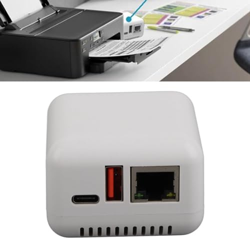 DAUERHAFT Wireless Print Server, Support Image Printing USB 2.0 Network Print Server Multiple Interfaces 100-240V Lightweight for PC (US Plug)