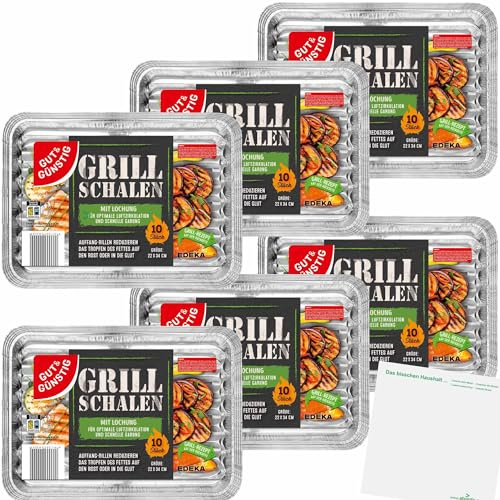 Gut&Günstig Alu Grillschalen mit Lochung und Fettauffangrillen 22x34cm 6er Pack (6x10 Stück) + usy Block