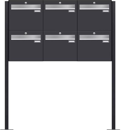 Frabox Briefkastenanlage 6fach Briefkasten freistehend XXL Standbriefkasten RAL 7016 Postkasten groß Standfuß zum Aufschrauben anthrazit-grau Mehrfamilienhaus ohne Zeitungsfach Made in Germany LUIS