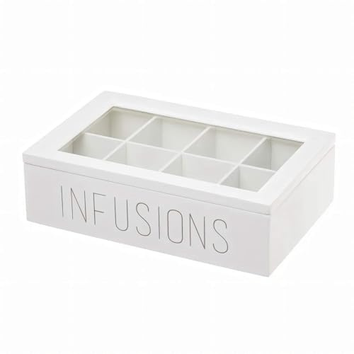 LEKE GO Caja infusiones con 8 Compartimentos Minimalista de Madera Blanca Moderna para Cocina Vitta (8)
