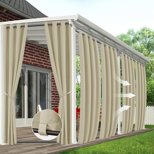 HolidayIdeas Outdoor-Vorhänge für Terrasse, wasserdicht, Winddicht, wetterfest, mit Ösen Oben und Schlaufen unten, für Pavillon, Veranda, Pergola, Cabana, Hinterhof, 137 x 213 cm, cremefarben