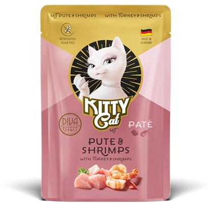 KITTY Cat Paté Pute & Shrimps, 48 x 85 g (Großpackung), Nassfutter für Katzen, getreidefreies Katzenfutter mit Taurin und Lachsöl, Alleinfuttermittel mit hohem Fleischanteil, Made in Germany