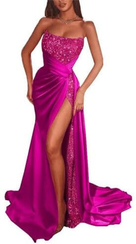 KURFACE WSX493 - Vestidos de fiesta de noche con lentejuelas y hombros caídos para mujer, vestidos formales de fiesta de boda, color fucsia, talla 28