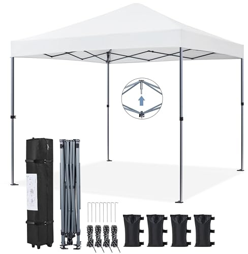 Yaheetech 3x3m Pop Up Pavillon Faltpavillon Wasserdicht Stabil, One Push Gartenpavillon UV-Schutz 50+ Partyzelt Faltzelt inkl. 8 Bodennägel & 4 Sandsäcke & 1 Tragetasche für Camping Strand, Weiß