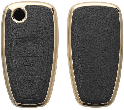 kwmobile Autoschlüssel Hülle kompatibel mit Ford 3-Tasten Autoschlüssel Keyless Go Hülle - Schlüsselhülle aus TPU und Kunstleder - Cover Schwarz Gold
