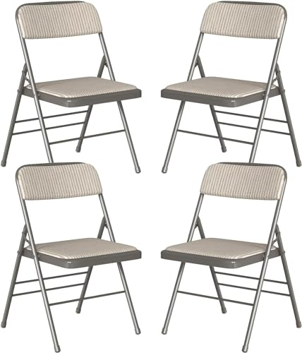 ARunThLana Lot de 4 Chaise Pliante, Chaises de Salle à Manger en Tissu, Cadre en métal, avec Dossier, 45x48x78cm, pour Salon, Bureau, Salle à Manger, Gris