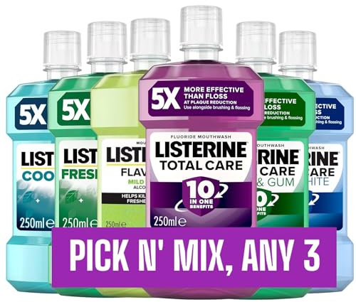 Listerine Mouthwash Bundle | Pick & Mix Any 3 Flavour | Customize Your Bundle with Cool Mint, Fresh Burst, Total Care, and More | 3 x 250ml Bottles