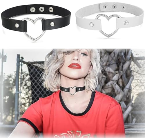 XUZOPIM 2 Stück Choker Kette Damen Punk Heart Choker Necklace, Collar, Gothic, Leather Choker, Adjustable Collar Necklace, Chain