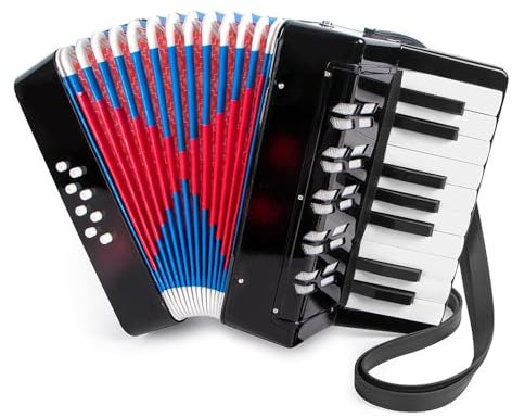 Akkordeon，Akkordeon kinder，Ziehharmonika，17 Tasten 8 Bass Kinderakkordeon mit Verstellbarem Gurt，Leicht und Umweltfreundlich (schwarz)，Geeignet für Anfänger, ein Geschenk für Den Kindertag