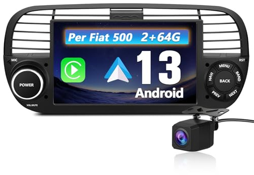 Hexinex Autoradio per Fiat 500 (2007-2015) Android 13 Car Radio (2+64GB) con CarPlay Android Auto GPS BT Comandi al Volante FM RDS + Fotocamera Posteriore (Nero)