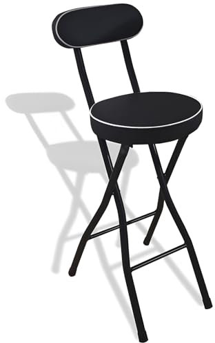 Sgabello pieghevole portatile con schienale, seggiolone alto 65 cm, con cuscino in PU, per cucina e uso esterno, altezza del bancone, sgabello pieghevole (65 cm)