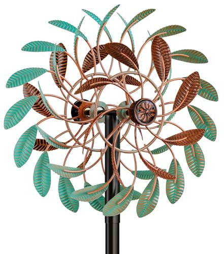 Gouisalin Girandole a vento decorative da giardino, Mulino A Vento in Metallo Scultura a vento, Grandi impermeabili decorazione artistica per patio, 34CM*160.5CM (Verde)