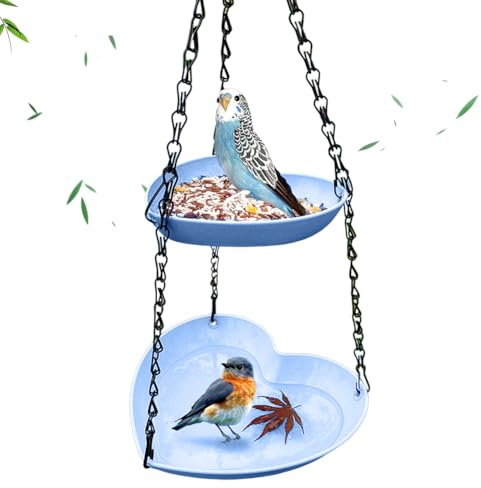 Vogelfutterspender Und Vogeltränke,Doppelschicht Vogeltränke Hängend Kunststoff,Vogeltränke Vogelfutterhaus Zum Aufhängen,Futterstationen Für Wildvögel,Futterstation Vogeltränken Für Garten (Blau)