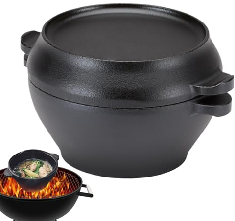 Pot de four hollandais en fonte - ustensiles de cuisine robustes, poignées doubles four hollandais pour la cuisson du | Pot de casserole en fonte en fonte pré-assaisonnée, mijoteuse polyvalente,
