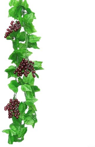 Jonikuper Artificial Grape Vines 4 Pack, 7.5 Feet Each, Realistic Plastic Fruit Grapevines with Green Leaves, Faux Hanging Plants for Indoor Outdoor Garden
