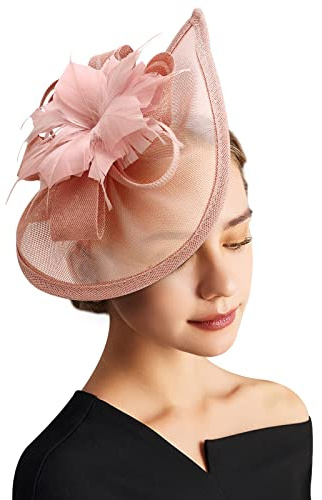 DRESHOW Fascinator Hüte für Damen Pillbox Hut mit Schleier Stirnband und Einer Gegabelten Clip Tea Party Kopfbedeckung