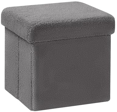 PINPLUS Faltbarer Bouclé Hocker mit Stauraum – Kleiner gepolsterter Sitzwürfel als Aufbewahrungsbox & Fußhocker für Wohnzimmer, Schlafzimmer, Flur, 30x30x30 cm, Dunkelgrau