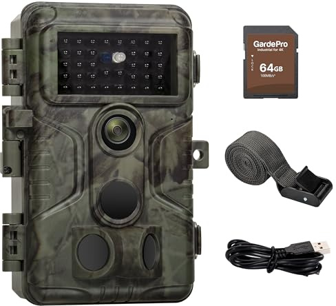 GardePro A3S Caméra de Chasse Carte SD 64G 64MP 1296P H.264 Vidéo, Vitesse de Dclenchement 0,1s et Angle de Dtection 120°, Jusqu' 30m Camera Chasse Infrarouge Vision Nocturne, No Glow IR LEDs, IP66