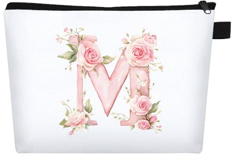 FIDWALL Kosmetiktasche Personalisiert A-Z, Schminktasche Klein für Frauen, Geburtstagsgeschenk für Frauen, Verlobung Brautjungfern Accessoires, Geschenk Freundin Geburtstag, Reiseetui Mädchen (M)