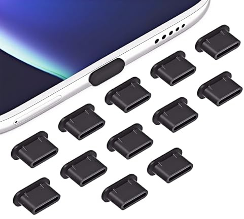 Trifletopia 12PCS USB-C Dust Covers - Silicone Port Caps - Charging Hole Plugs for iPhone 15/16, Samsung S21–S24 Ultra, MacBook, Huawei, Xiaomi Type-C Devices (Black)