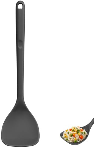 U-Taste Silicone Wok Spatula, 315℃ Heat Resistant, 35cm, Black | Non Scratch Solid Cooking Turner, Long Kitchen Utensils, 9.2cm Wide, Flexible Edge, Sturdy Core, for Stir Fry, Serving, Scoop