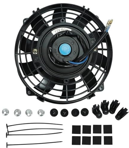Dorccsi Ventilador de radiador eléctrico de 7 Pulgadas, 12 V, 80 W, con Sistema de Empuje y extracción, con Kit de Montaje, 800 CFM, Universal, de Alto Rendimiento, 12 V.
