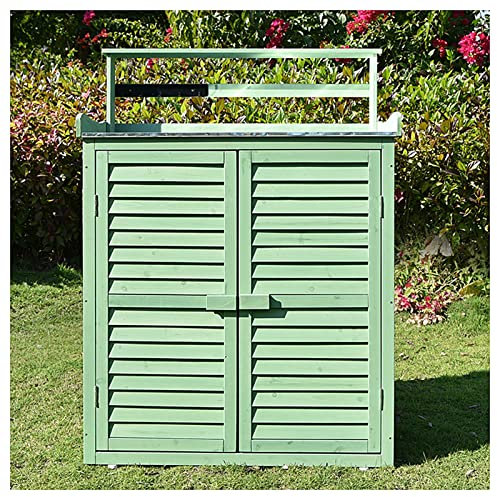 Potting Bench, Backyard Utility Tools Organizer Racks Shelves Garden Storage Shed Outdoor Storage Cabinet with Shelves Garden Shed with Waterproof Roof (Green)